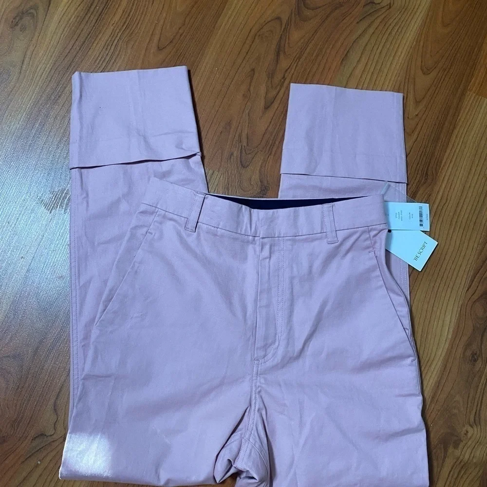 THE SCRIPT New With Tags Claudia Pants rose pink flat front straight leg linen 4
